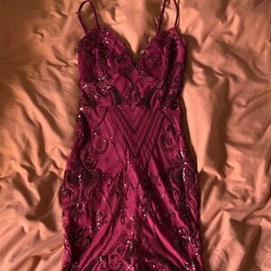 Elegant Party Burgundy Sequin Dress